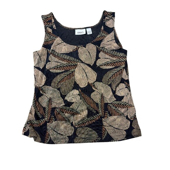 Vintage Chicos Leaf Print Sleeveless Tank 2 piece Top & Pants Set Size L - Picture 3 of 12